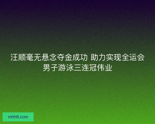 汪顺毫无悬念夺金成功 助力实现全运会男子游泳三连冠伟业